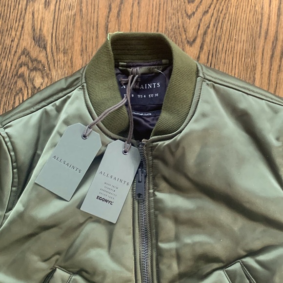 ❤️All Saints Calie Bomber Khaki Green Jacket Size 4 - Picture 6 of 11